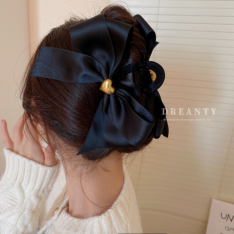 Kẹp Tóc Đính Nơ Họa Tiết Trái Tim Đơn Giản Thời Trang Thu Đông