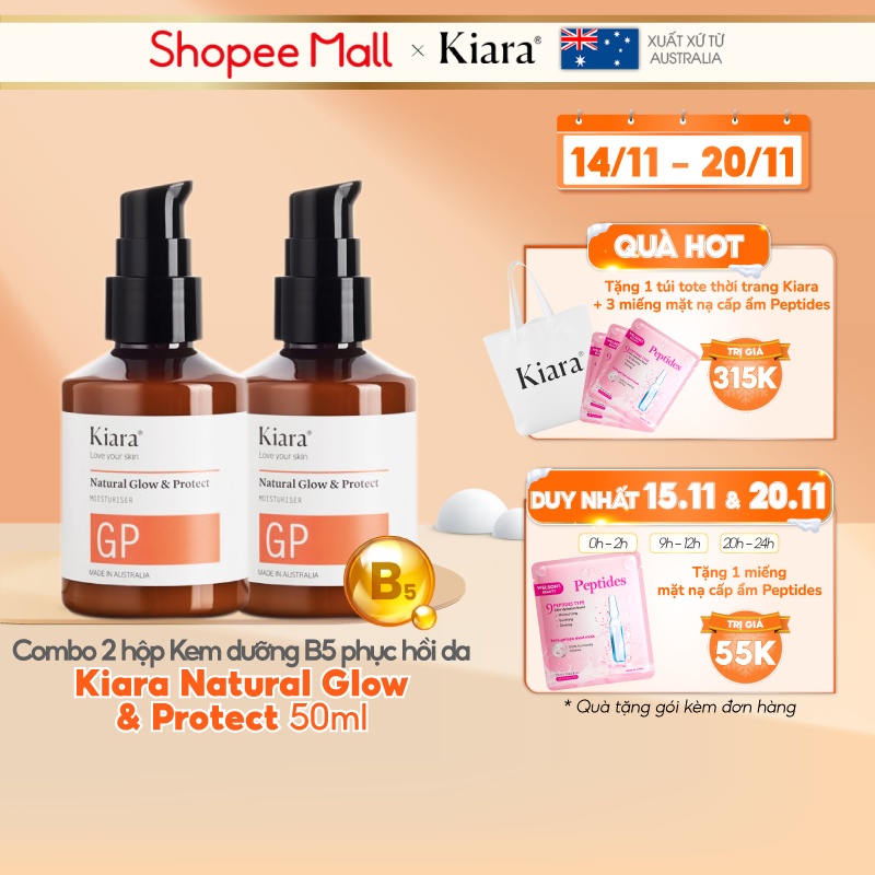 Combo 2 chai kem dưỡng ẩm B5 phục hồi da chống lão hóa Kiara Natural Glow & Protect 2 x 50ml