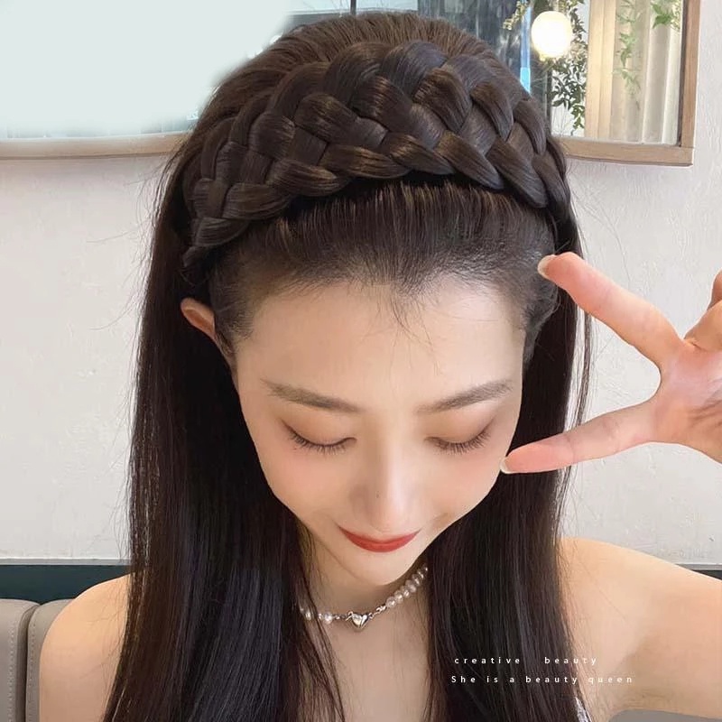 Cài Tóc Giả Thắt Bím / Băng Đô Bản Rộng Phong Cách Ngọt Ngào