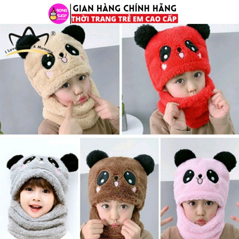 Mũ lông cừu kèm khăn hình gấu panda cho bé từ 1t - 3t