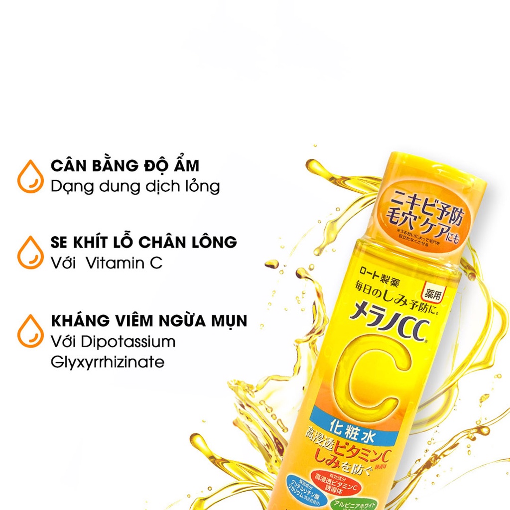 Nước hoa hồng Melano CC Rohto Nhật  dưỡng trắng ngừa thâm