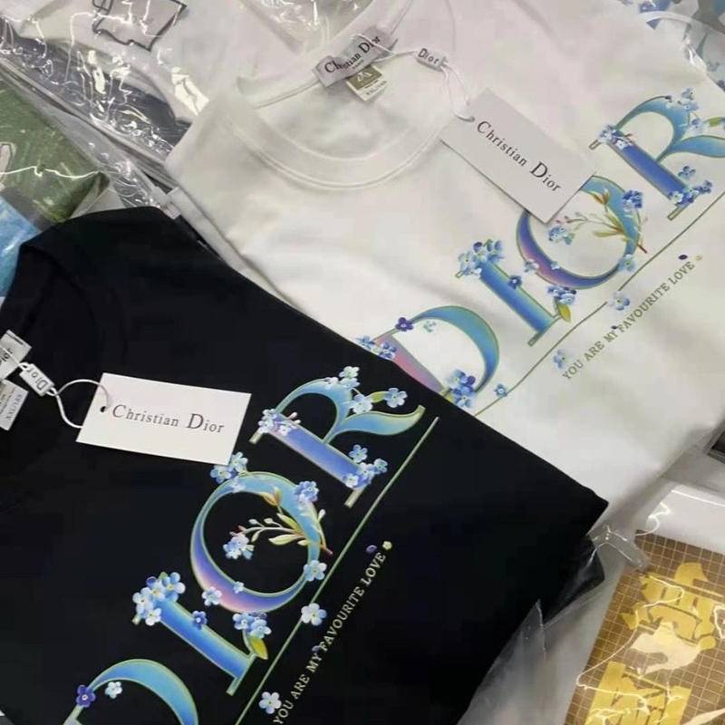 Áo Sơ Mi DIOR Vải Cotton Cổ Tròn Tay Ngắn Dáng Rộng Họa Tiết Hoa Màu Hồng Phong Cách Âu Mỹ Chất Lượng Cao Cho Nam Và Nữ