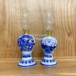 Đèn thờ cúng men lam cổ rồng - sen đồ thờ cúng bát tràng - nghệ nhân chế tác