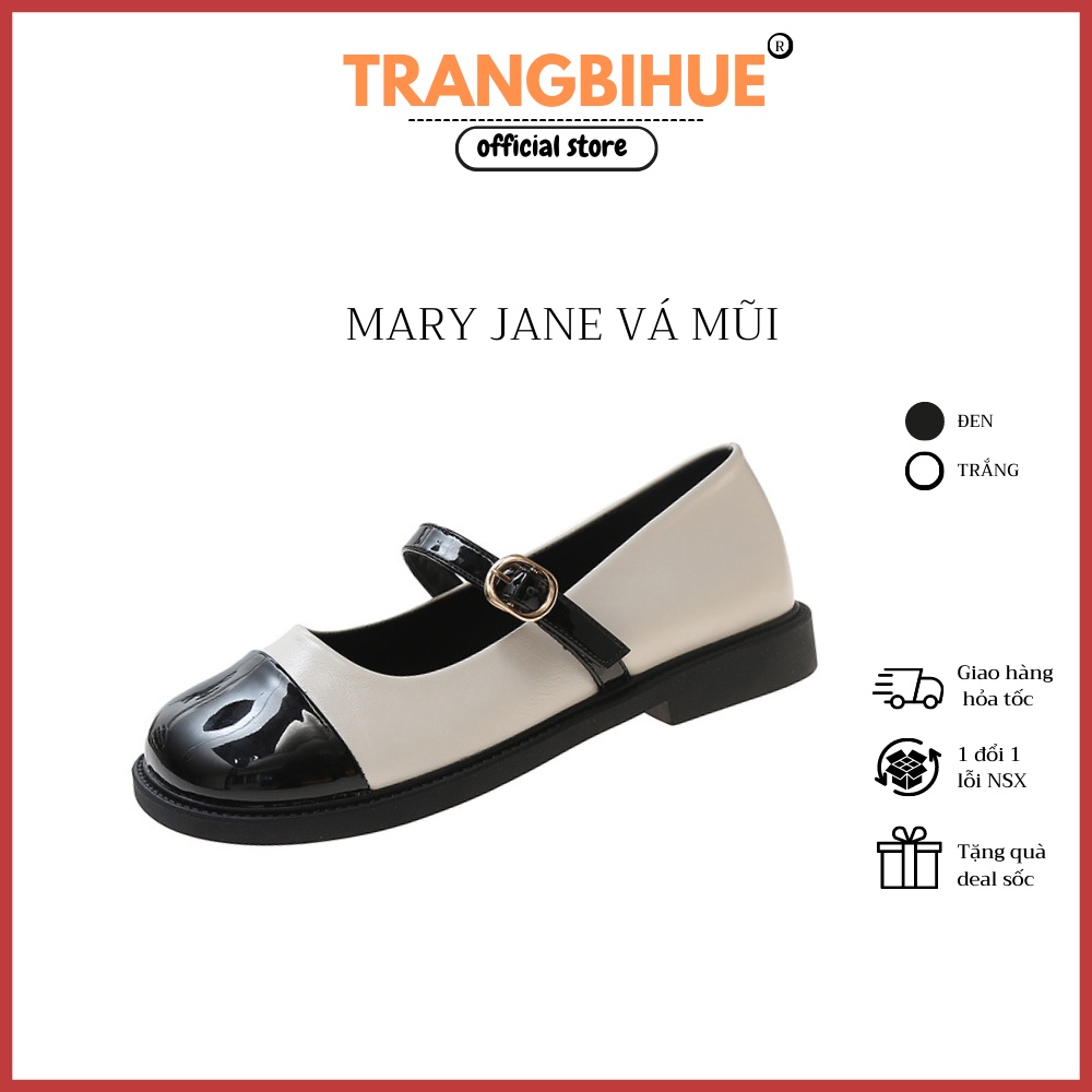 Giày búp bê Mary Jane Vá Mũi 2 màu siêu xinh mũi tròn khóa cài công sở dạ tiệc