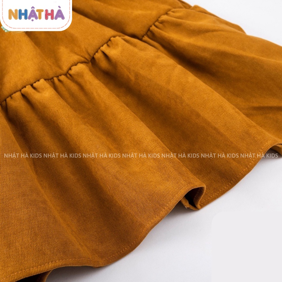 Váy nhung bé gái thu đông L1 cổ bèo tròn dáng xòe 2 tầng chất liệu nhung tăm size đại 11- 45kg