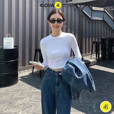 Áo croptop dài tay nữ 4LOVA cổ cao giữ nhiệt ấm kiểu ôm body tank top vải len tăm co giãn tốt