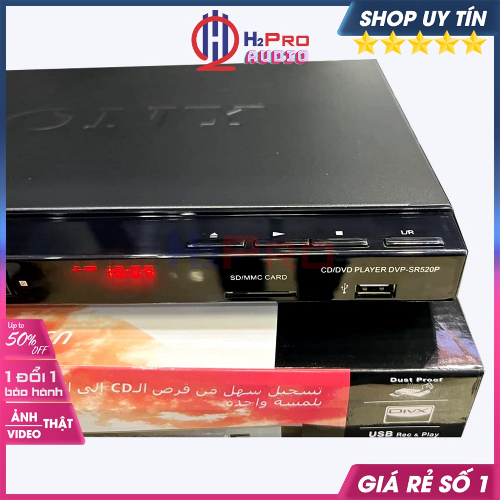 Đầu Đĩa Dvd Sony DVP-SR520P Hdmi-Usb-SD, Điện 12V-220V, Đầu Dvd-Cd Sony Karaoke Cao Cấp, Quà 60K Dây HDMI-H2Pro Audio