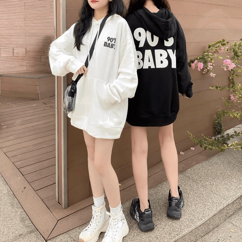 Áo Hoodies Nữ 90 Baby Vải Nỉ Pe Dày Mịn Nón 2 Lớp Form Rộng Măc Đẹp NEW UNISEX