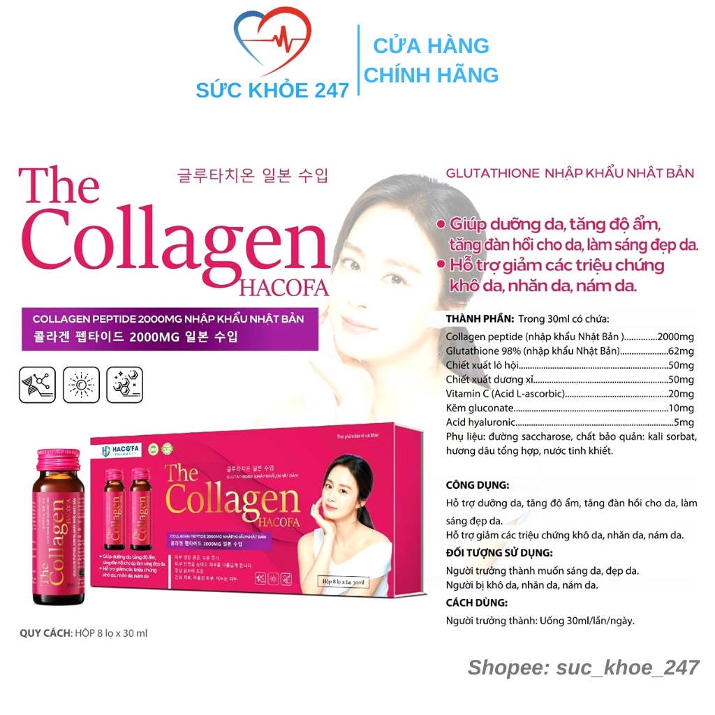 Nước Uống The Collagen 8 Lọ/Hộp - COLLAGEN PEPTIDE 2000MG Nhập Khẩu Nhật Bản Giúp Tăng Đàn Hồi, Giảm Nám & Làm Sáng Da