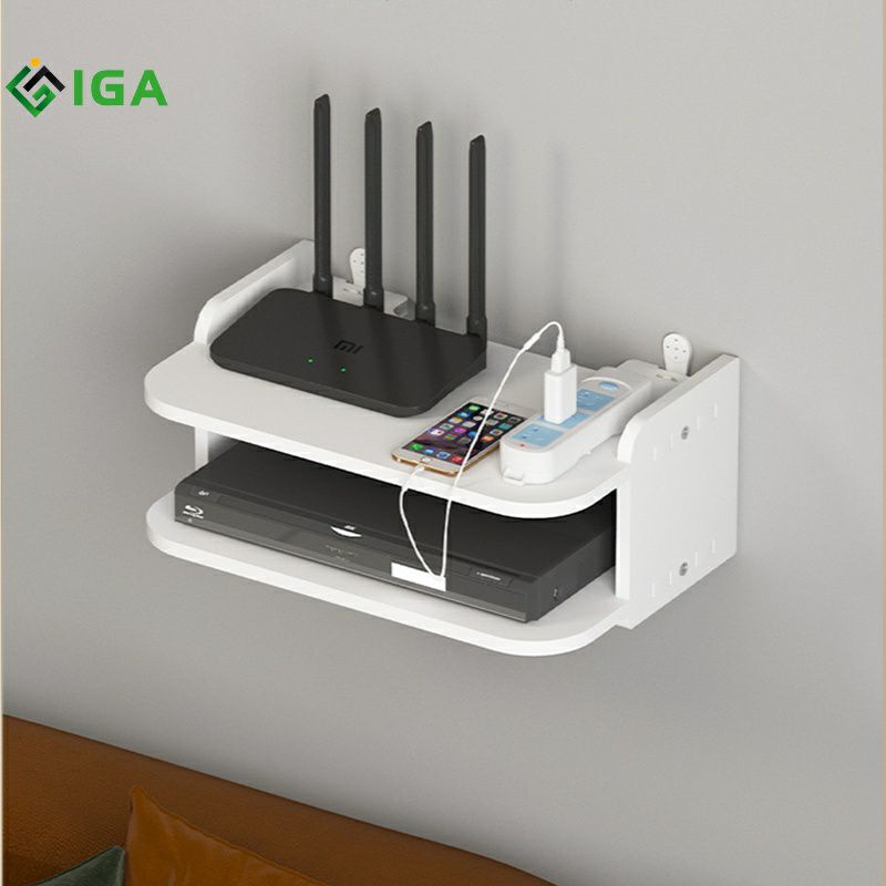 Bộ kệ định tuyến wifi treo tường 2 tầng, kệ treo đầu thu để remote decor phòng khách thương hiệu IGA- IG407