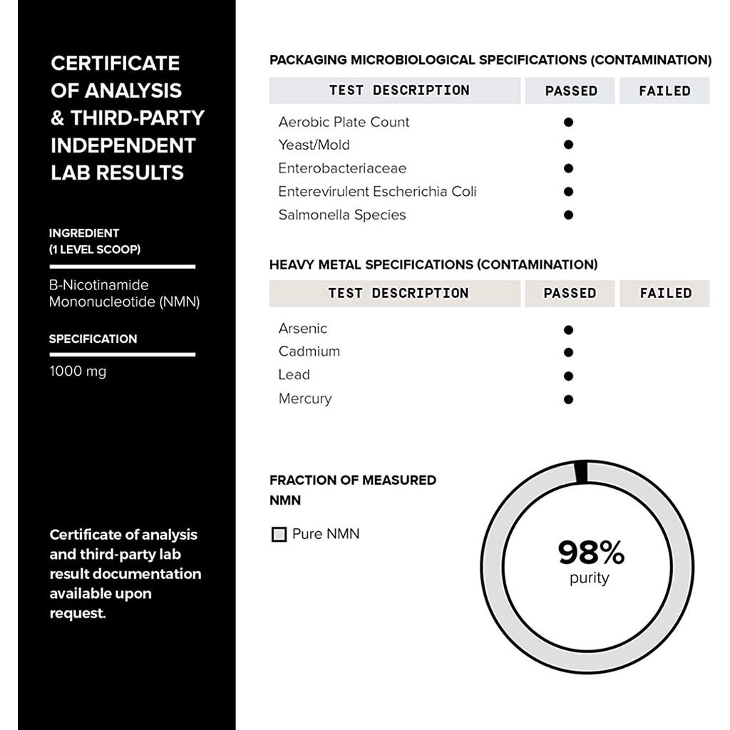 NMN 2500mg - Tinh Khiết 98% - Chống Lão Hóa - Sửa Chữa Tế Bào - Nicotinamide Mononucleotide - Toniiq
