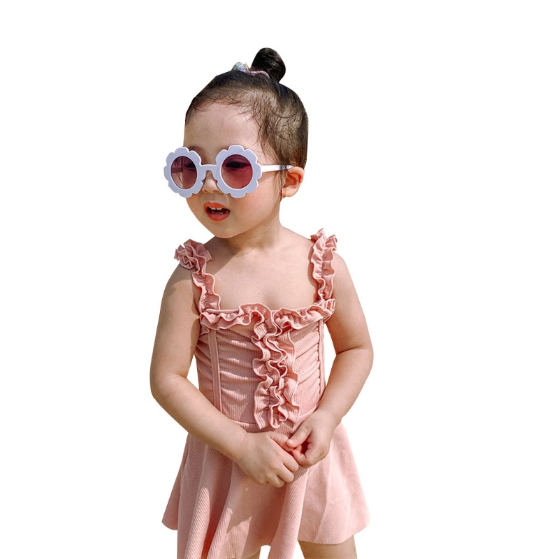 Haha Bộ Đồ Bơi Một Mảnh Phối Bèo Nhún Màu Trơn Thời Trang Mùa Hè Cho Bé Gái