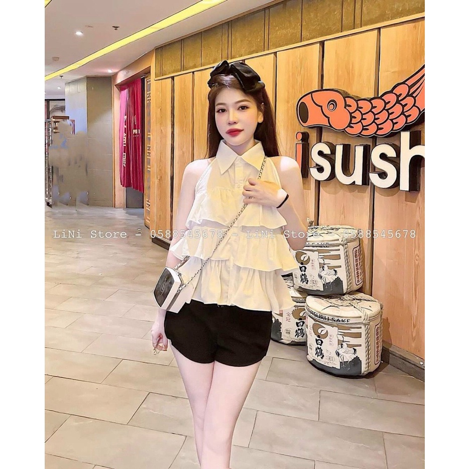 Sét Đồ Bộ Nữ Áo Lụa Lá Cổ Xếp Tầng & Quần Short Chất Tapta Thời Trang Kiểu Cách Đi Chơi, Đi Dự Tiệc Hoặc Công Sở đẹp