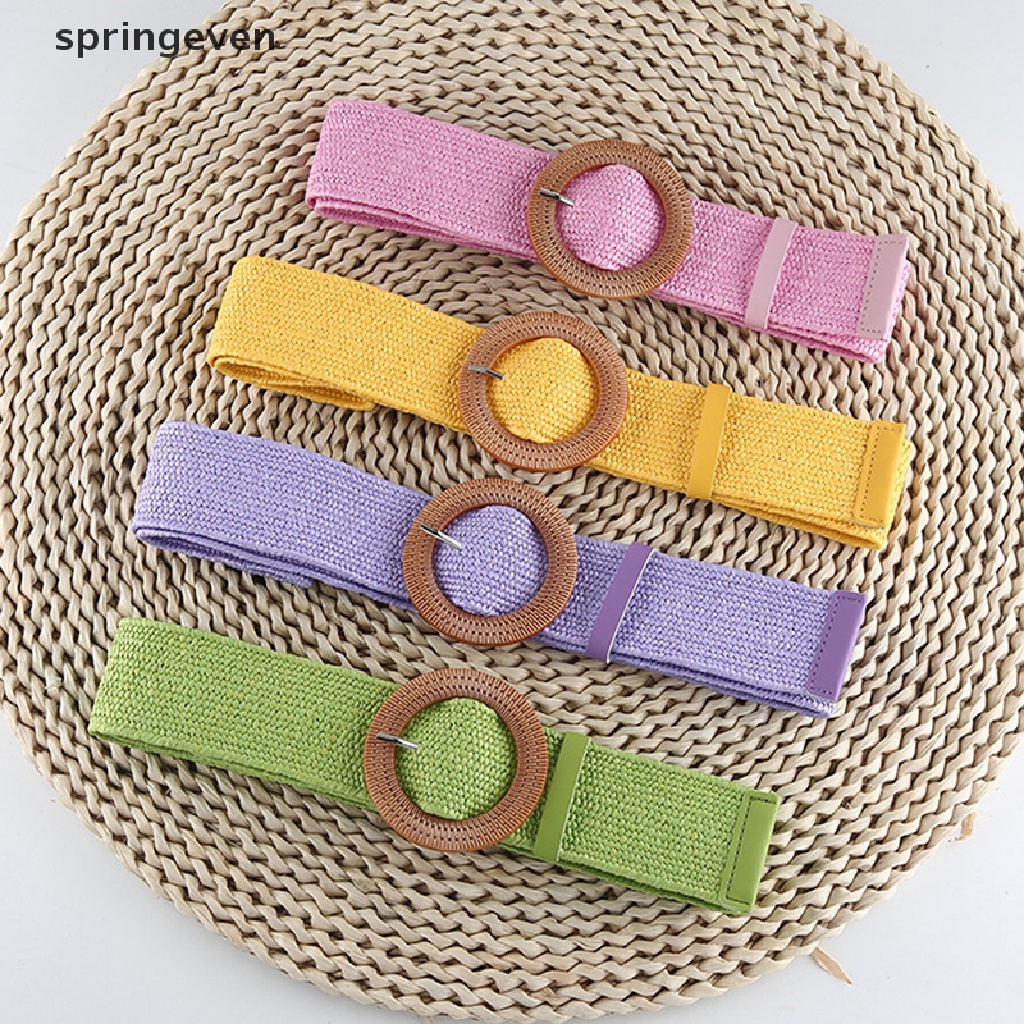 Thắt Lưng Bện Sợi Rơm Bản Rộng Co Giãn Có Khóa Vuông Phong Cách Bohemia Thời Trang Mùa Xuân Cho Nữ