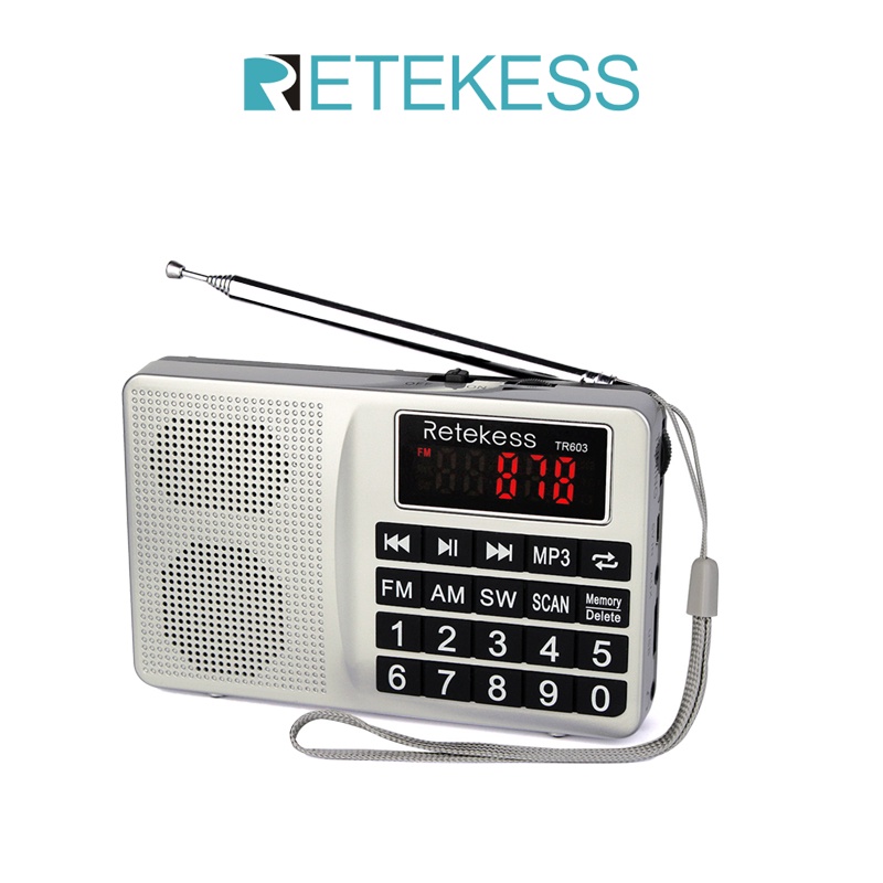 Máy Nghe Nhạc MP3 Thu Sóng Radio RETEKESS TR603 AM FM Kỹ Thuật Số Hỗ Trợ Thẻ TF Sạc Pin Li-Ion