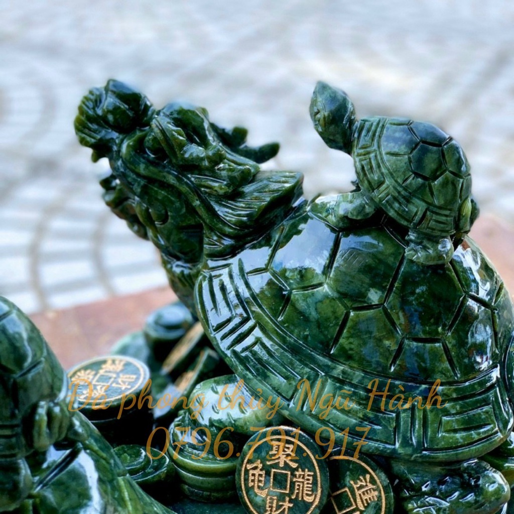 Long Quy Cõng Rùa Con Đá Ngọc Serpentin - Cao 20cm Dài~22cm