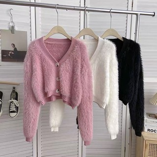 Áo len cardigan phối lông sang chảnh - hàng quảng châu có ảnh thật kèm video