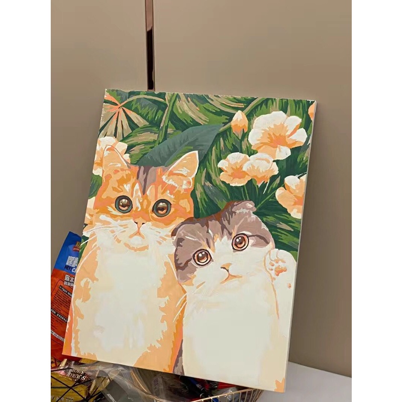 Bộ tranh sơn dầu acrylic Hamlet tô màu theo số họa tiết hoạt hình mèo giúp giảm căng thẳng cỡ 40*50cm