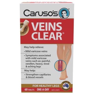 Viên uống suy giãn tĩnh mạch Carusos Veins Clear Úc, 60 viên