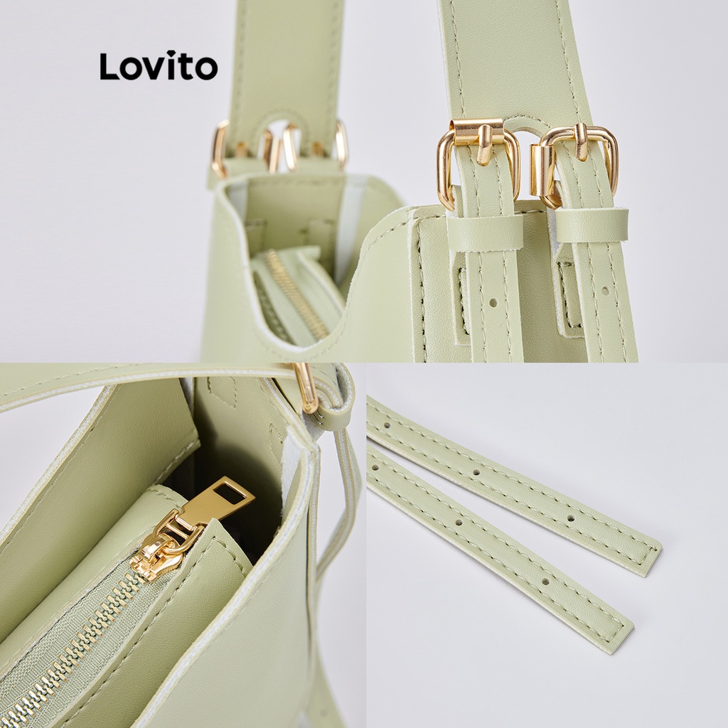 Túi Lovito Màu phấn trơn Dây đeo vai rộng Phong cách tối giản Casual Boho L30BA07 (Xanh nhạt/Vàng nhạt/Trắng nhạt/Đen)