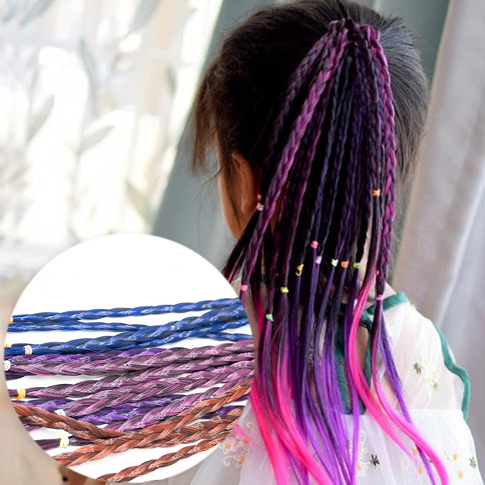 1 Băng Đô Cài Tóc Giả Thắt Bím / Tóc Giả Bằng Cao Su Màu Cầu Vồng Dành Cho Bé Gái