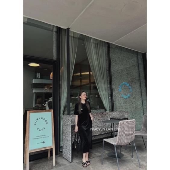 Đầm suông nhung đen basic cổ tròn