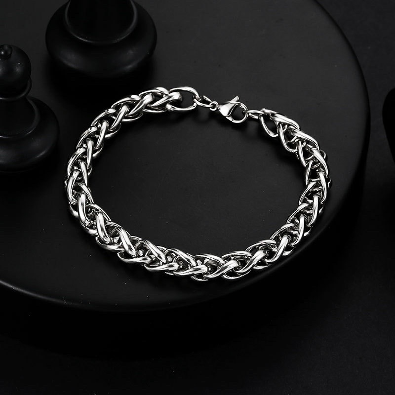 Vòng tay Stainless Steel KHÔNG GỈ Keel chain sợi Xích Xoắn dày 7MM - Lắc tay thép titan nam sợi bông dừa
