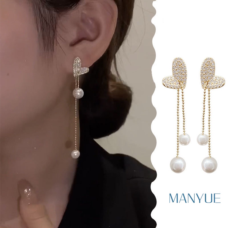 Khuyên tai nữ MANYUE phối tua rua ngọc trai sang trọng thời trang