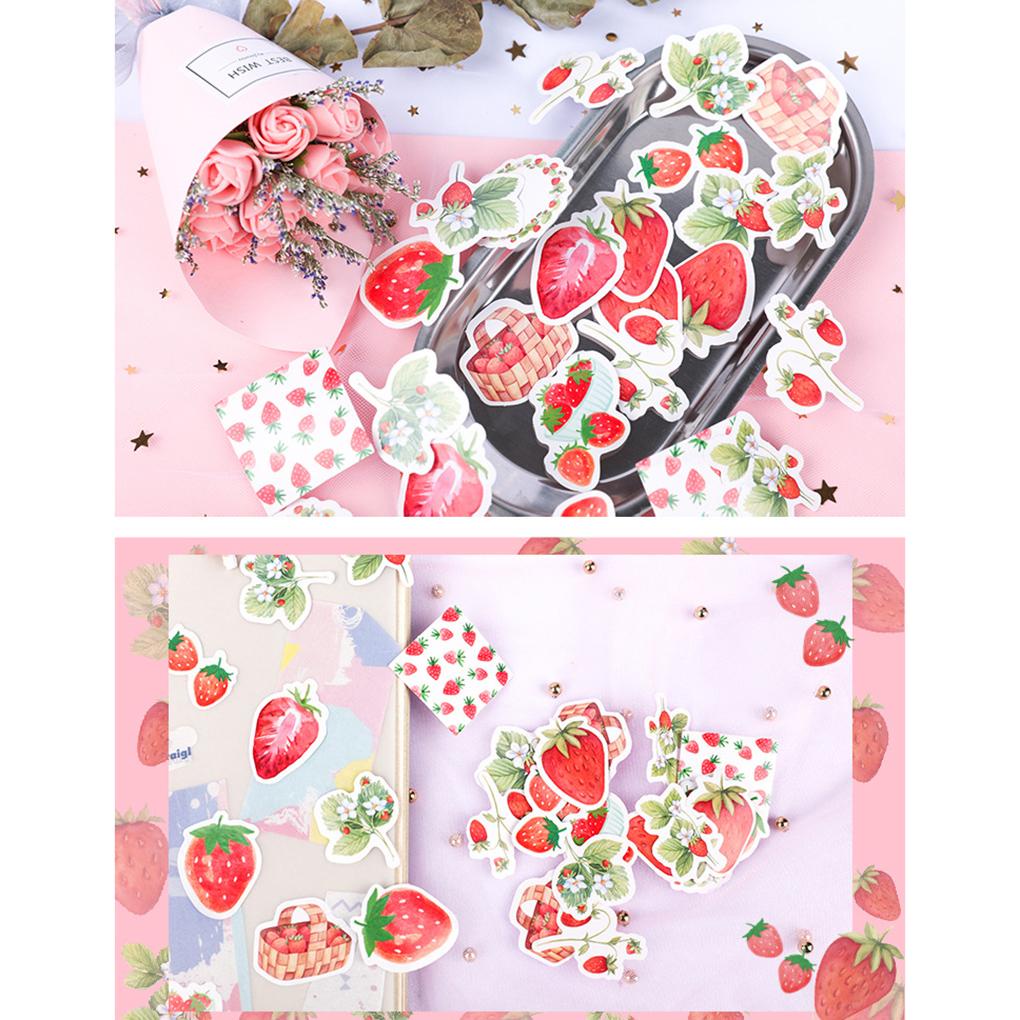 Hộp 45 Miếng Dán Hình Trái Dâu Trang Trí Sổ Tay Nhật Ký