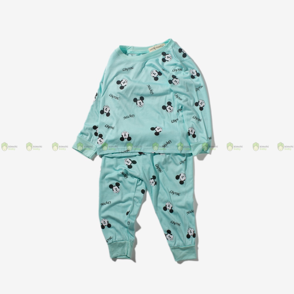 Bộ Dài Tay Cho Bé Trai, Bé Gái Vải Thun Lạnh Minky Mom Hoạ Tiết Mickey Mouse, Đồ Bộ Mặc Nhà Cho Bé MKMTD2238
