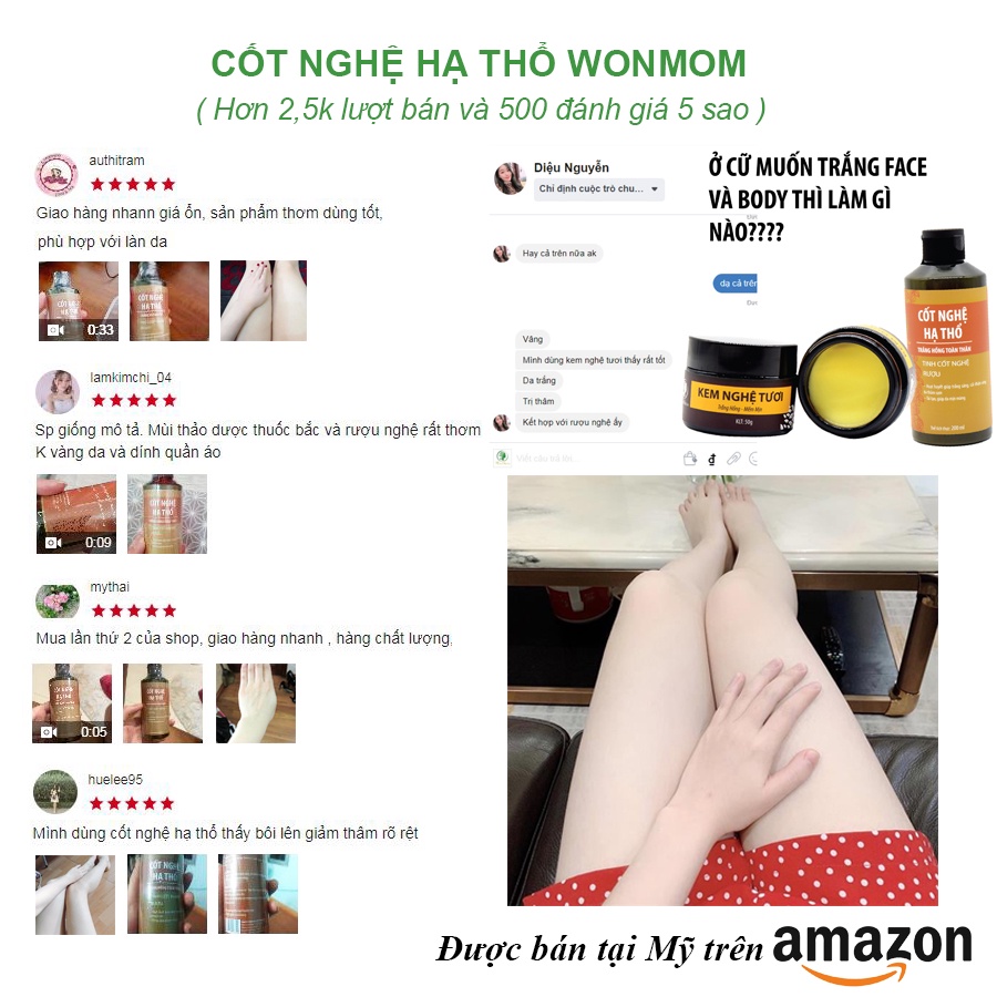 [ Giảm 50K - Đơn 479K ] Bộ dưỡng trắng da body cho mẹ sau sinh Wonmom ( 1 kem sữa nghệ toàn thân + 1 cốt nghệ)