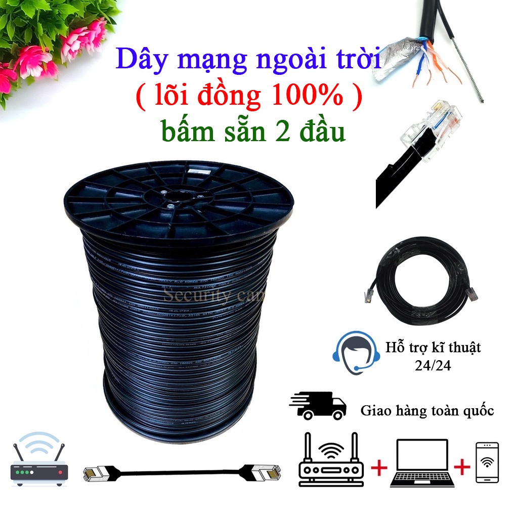 Dây Mạng Ngoài Trời Đã Bấm Sẵn 2 Đầu 30M 35M 40M 45M TEASUNG Có Cáp Chịu Lực Chât Lượng
