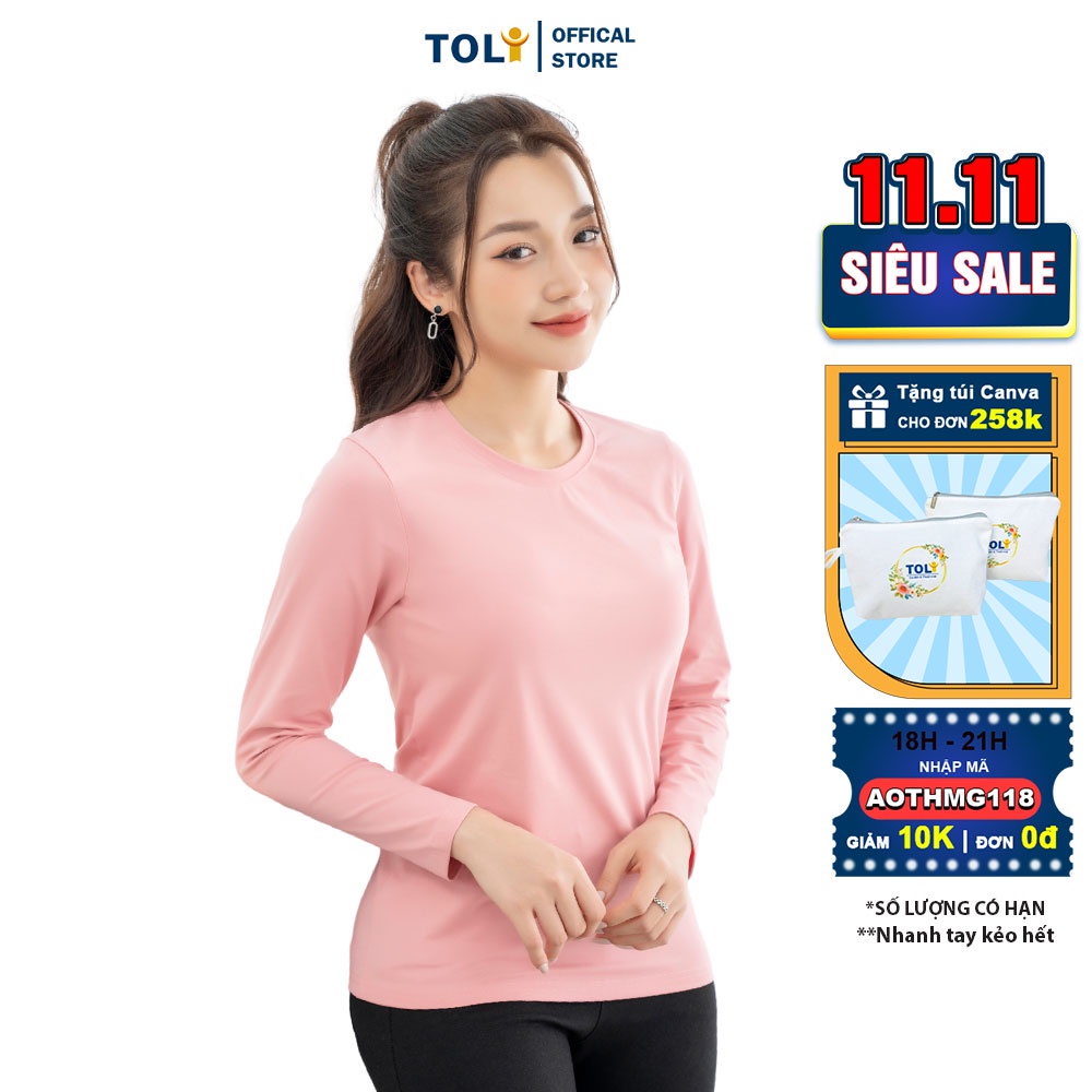 Áo Thun Nữ Tay Dài TOLI, Chất Cotton 4 Chiều Mềm Mịn, Co Giãn, Form Suông Cơ Bản [Hồng Ruốc -LH26]