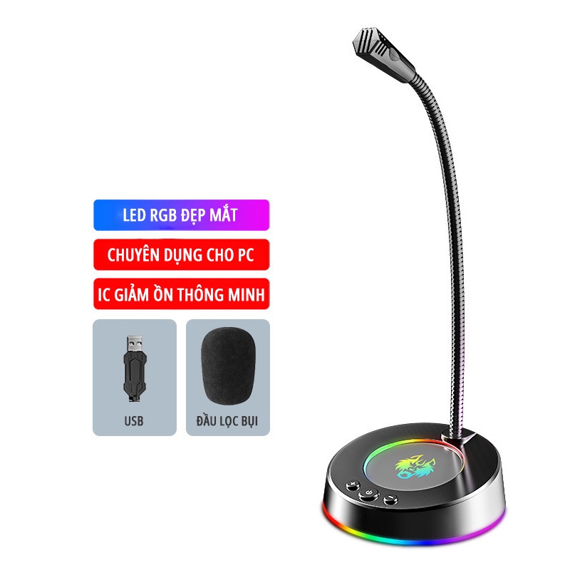 Micro máy tính để bàn led rgb gaming - Mic chống ồn âm thanh HD - Kết nối USB Full box