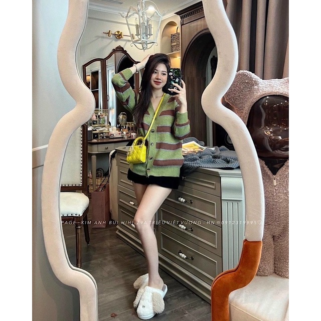 Cadigan len xanh kẻ nâu hàng quảng châu