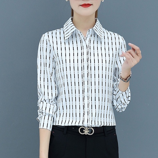 Áo Sơ Mi Chiffon Kẻ Sọc Trắng Đen Thời Trang Cho Nữ