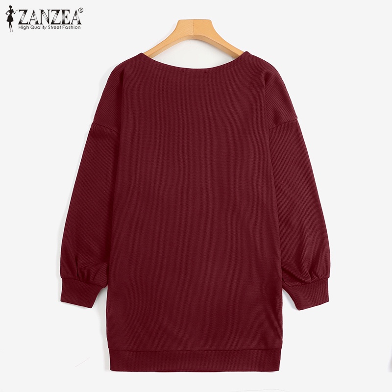Đầm thun ZANZEA tay dài lệch vai phong cách thời trang cho nữ
