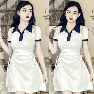 Đầm cổ bẻ rút dây eo
