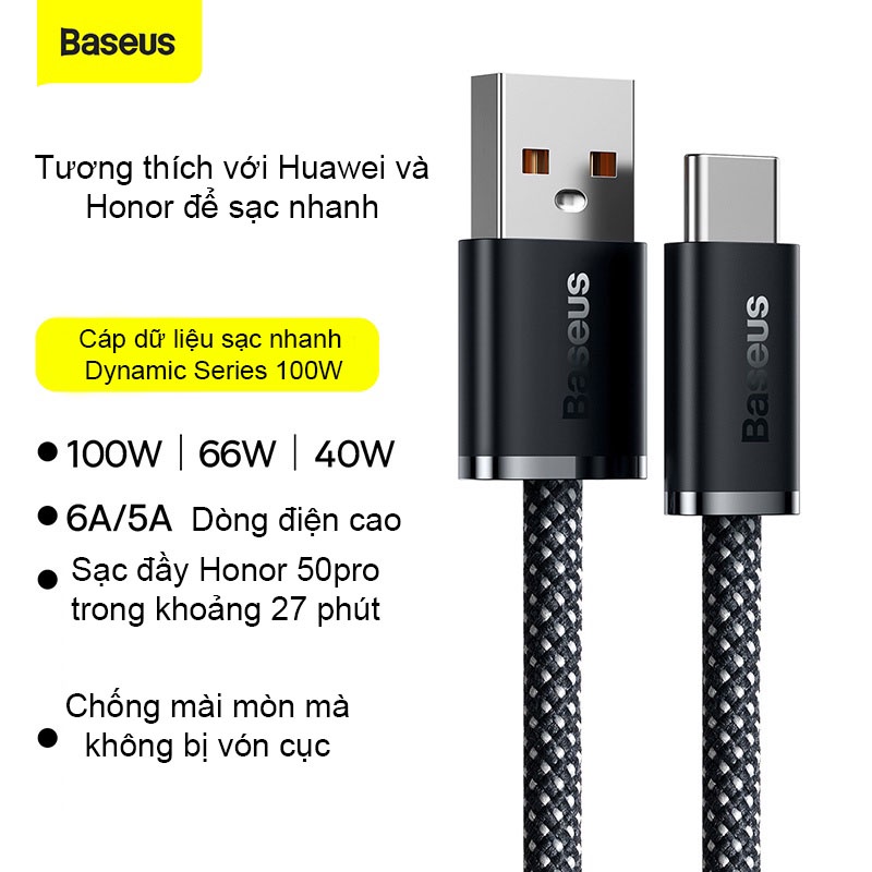 Dây Cáp Sạc Nhanh Baseus 100W 6A USB Type C - Dành Cho Samsung S22 S21 Ultra, Xiaomi - Chất Liệu Nylon Siêu Bền - Dài 1M