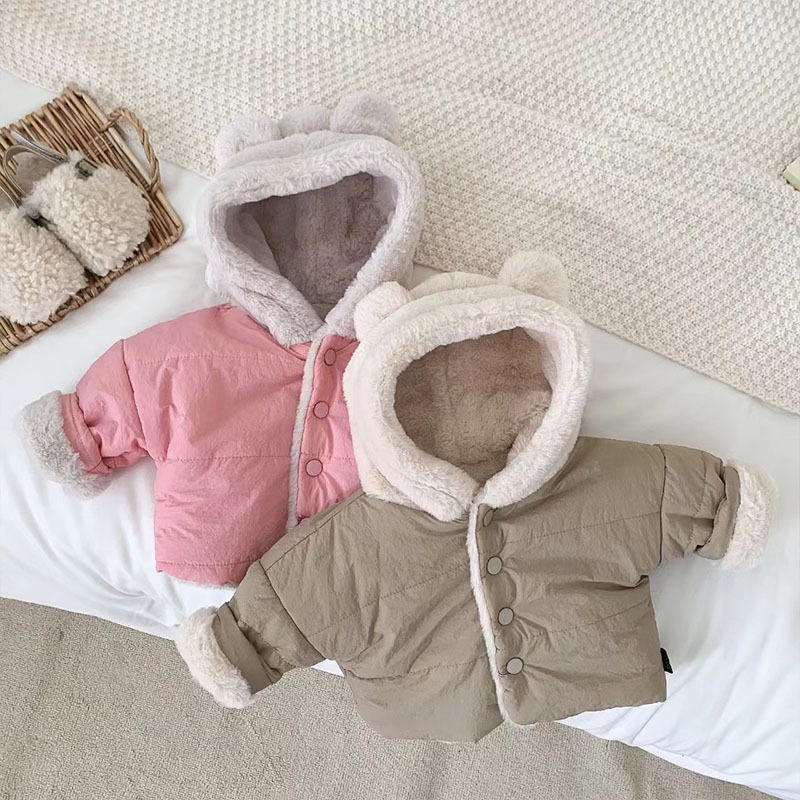 Áo Khoác Cotton Lót Lông Cừu Dày Dặn Thời Trang Mùa Đông Cho Bé