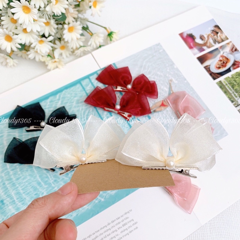 Set 2 chiếc kẹp nơ đính hạt phong cách công chúa