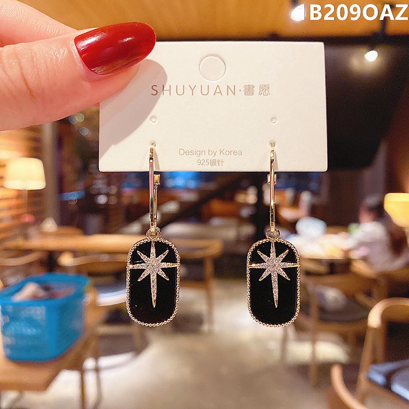 Bông Tai Mạ Bạc 925 Hình Ngôi Sao Bát Giác Đính Đá Zircon Phong Cách Hàn Quốc Dễ Phối Đồ