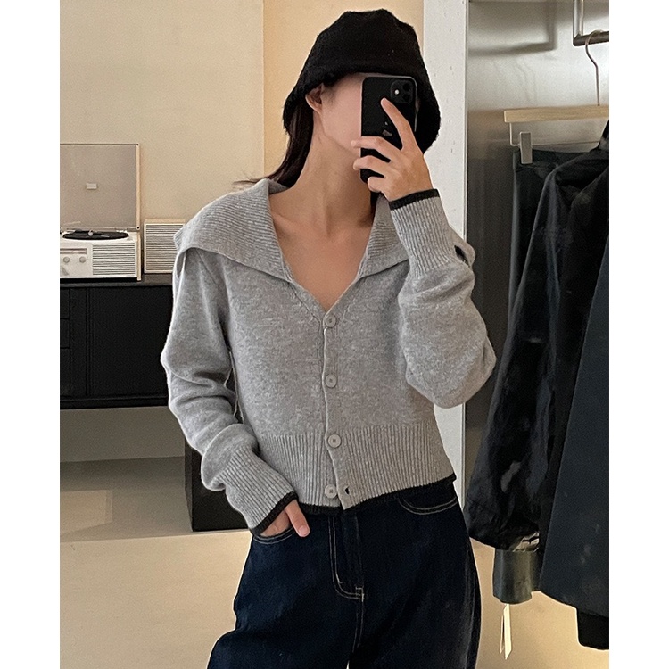 QKOOLE  Áo Croptop Dệt Kim Tay Dài Màu Sắc Đơn Giản Cho Nữ