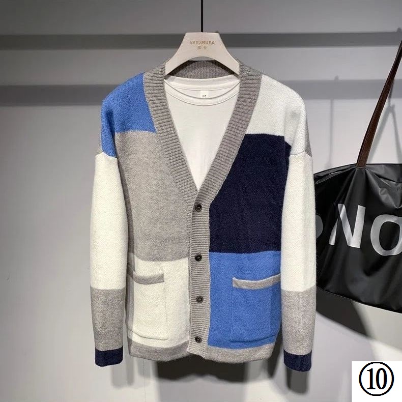 Áo Khoác Cardigan Dệt Kim Dáng Rộng Cổ Chữ V Màu Sắc Tương Phản Phong Cách Nhật Bản Thời Trang Thu Đông Cho Nam