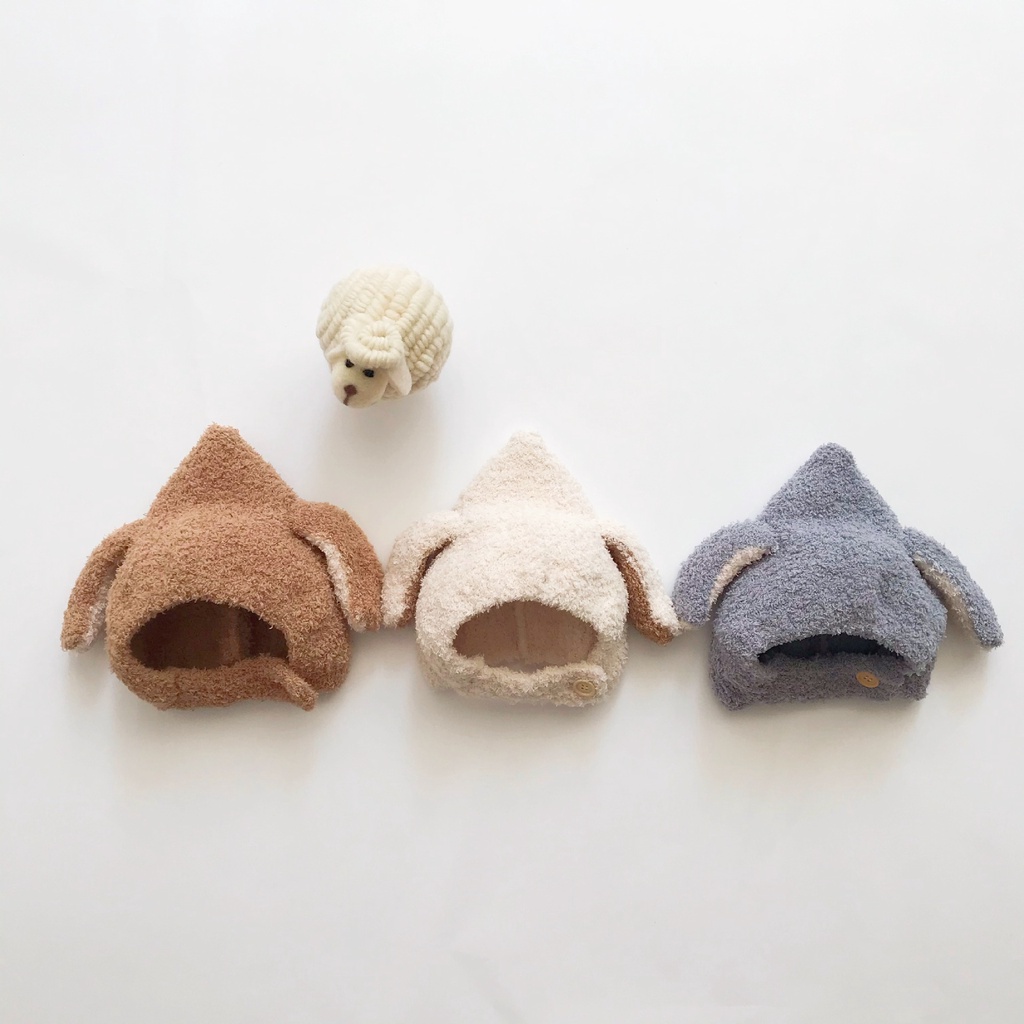 Mũ Cotton Thuần Khiết Bảo Vệ Tai Phối Lông Thỏ Giữ Ấm Mùa Thu Đông Phiên Bản Hàn Quốc Cho Bé Trai Và Bé Gái