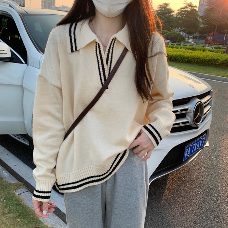 NZN Áo Thun polo Dệt Kim Phong Cách Hàn Quốc Thời Trang Thu Đông Cho Nữ