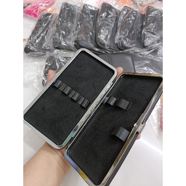 Bóp nhíp da đen nhám_Ví Đựng Nhíp Nối Mi_Bóp Nhíp