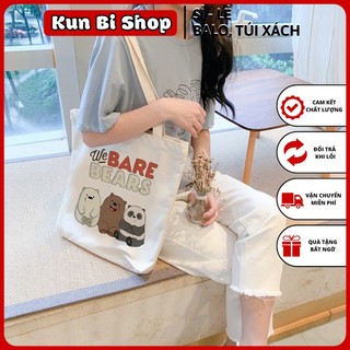 Túi Tote gấu bear Vải Canvas Nữ Có Khóa Kéo phong cách Ulzzang