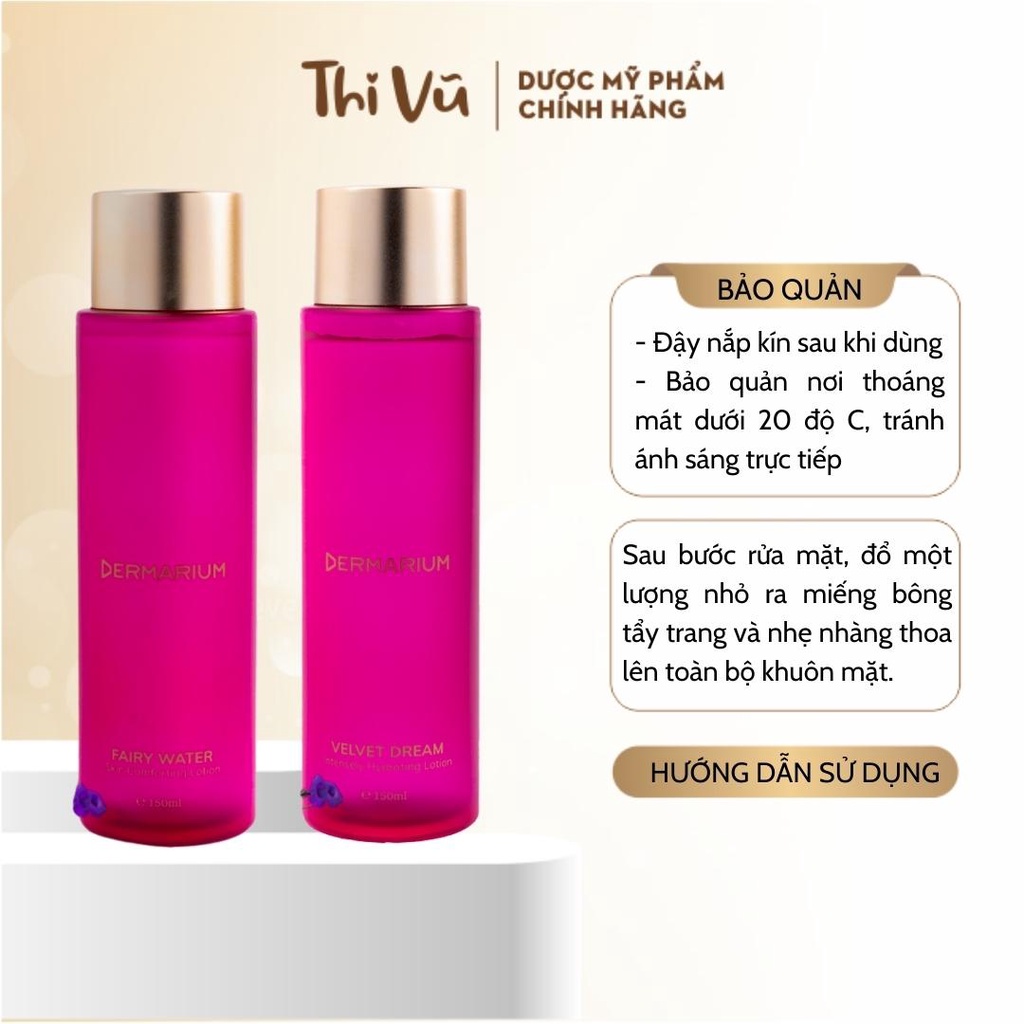 Toner Dermarium Velvet Dream Fairy Water cấp nước đậm sâu cho làn da căng bóng 55ml và 150ml - Thi Vũ