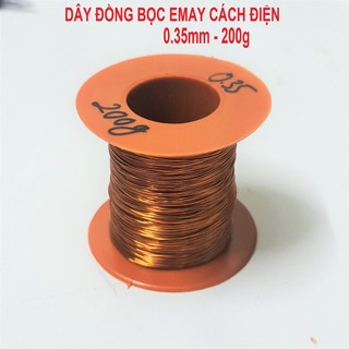 Dây đồng 0.35mm Cuộn 200g. Đồng nguyên chất bọc Emay cách điện chịu nhiệt cao. Chuyên dùng quấn biến áp cơ mô tơ 